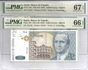 1992. Juan Carlos I (1975-2014). 10000 Pesetas. Pick 166. Sin serie. Pareja, Encapsulados por PMG ambos en 66 y 67 EPQ. SC. Est.300.