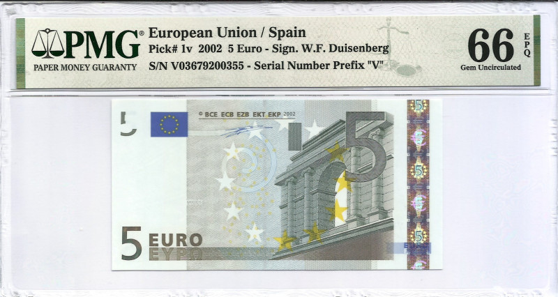 2002. España. 5 Euros. Pick 1v. Encapsulado por PMG en 66 EPQ. SC. Est.70.