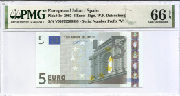 2002. España. 5 Euros. Pick 1v. Encapsulado por PMG en 66 EPQ. SC. Est.70.