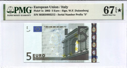 2002. Italia. 5 Euros. Pick 1s. Encapsulado por PMG en 67* EPQ. SC. Est.90.