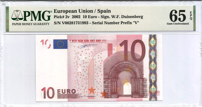 2002. España. 10 Euros. Pick 2v. Encapsulado por PMG en 65 EPQ M003. SC. Est.150...