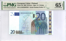 2002. Finlandia. 20 Euros. Pick 101. Encapsulado por PMG en 65 EPQ. SC. Est.100.
