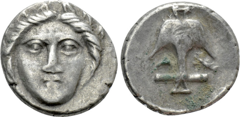 THRACE. Apollonia Pontika. Diobol (Circa 375-335 BC). 

Obv: Facing laureate h...