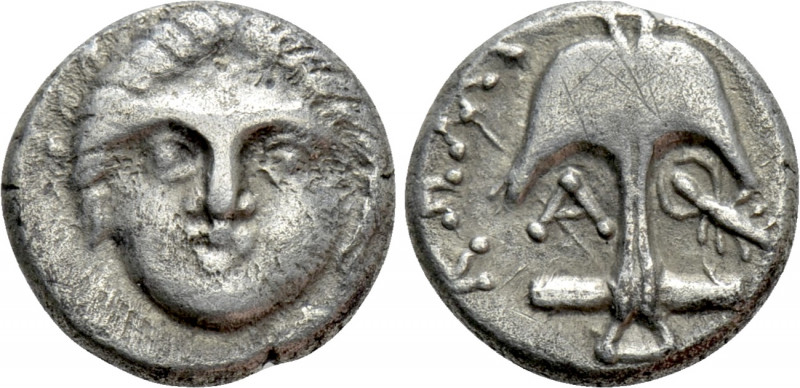 THRACE. Apollonia Pontika. Diobol (Circa 375-335 BC). 

Obv: Facing laureate h...