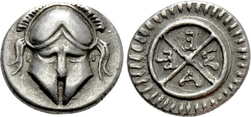 THRACE. Mesambria. Diobol (Circa 420-320 BC). 

Obv: Facing helmet.
Rev: M - ...