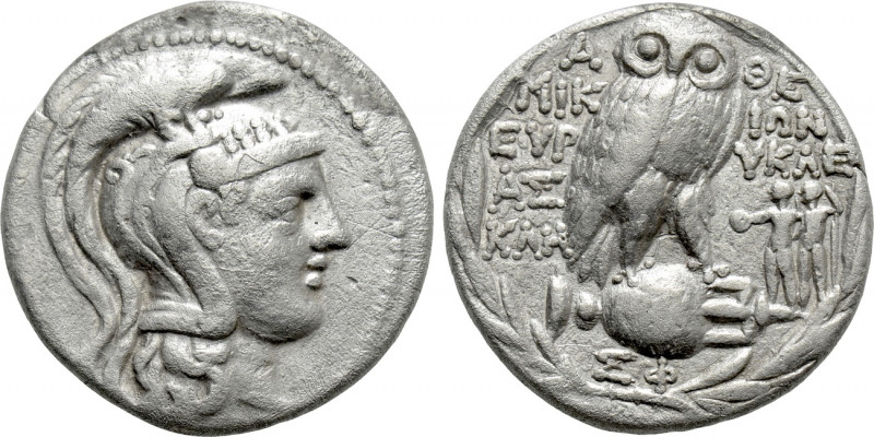 ATTICA. Athens. Tetradrachm (124-123 BC). New Style Coinage. Mikion, Euryklei–, ...