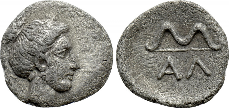 ARKADIA. Alea. Obol (Circa 390-370). 

Obv: Head of Artemis right, hair tied....