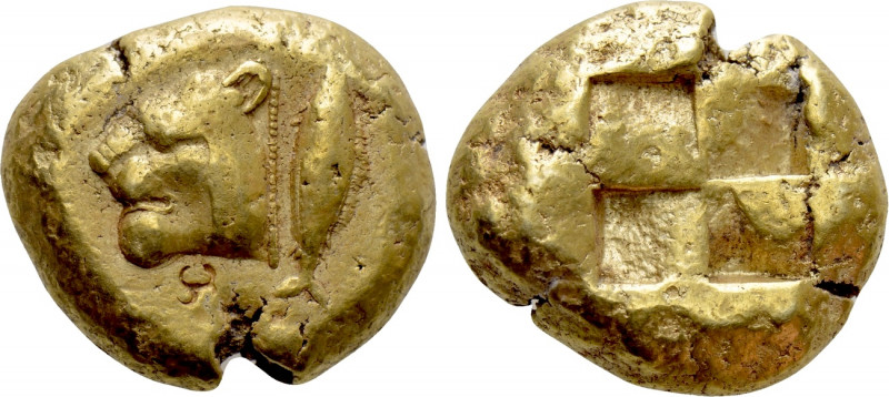 MYSIA. Kyzikos. EL Stater (Circa 550-450 BC). 

Obv: Head of lion left; to rig...