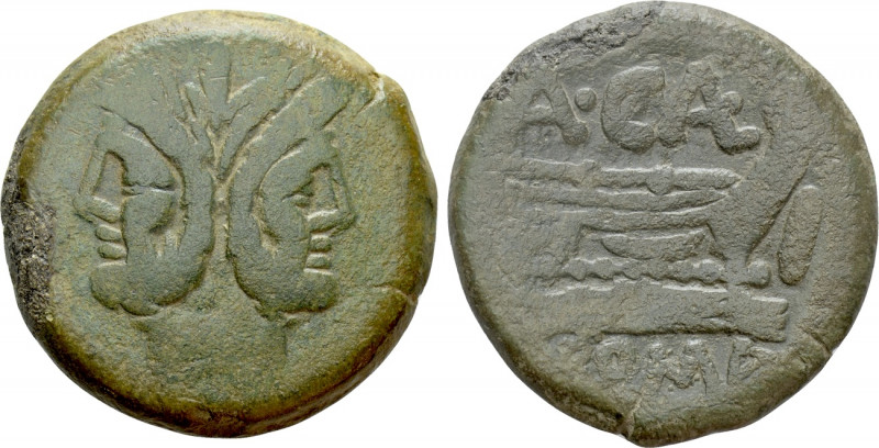 A. CAECILIUS. As (169-158 BC). Rome. 

Obv: Laureate head of bearded Janus; I ...