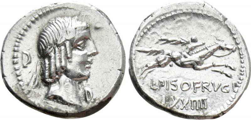 L. CALPURNIUS PISO FRUGI. Denarius (90 BC). Rome. 

Obv: Laureate head of Apol...