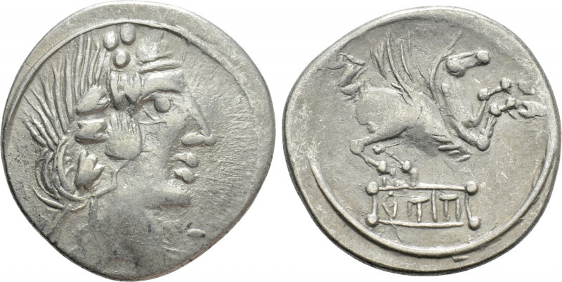 Q. TITIUS. Denarius (After 75 BC). Contemporary imitation of Rome. 

Obv: Styl...