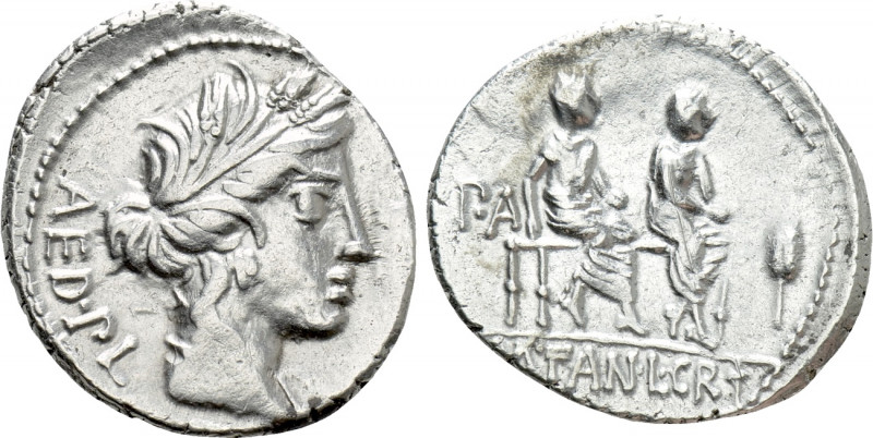 L. FANNIUS and L. CRITONIUS. Denarius (86 BC). Rome. 

Obv: AED PL. 
Head of ...