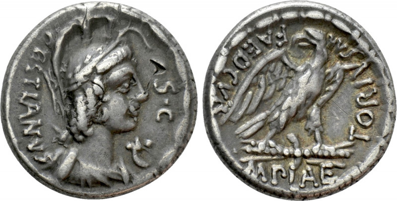 M. PLAETORIUS M.F. CESTIANUS. Denarius (57 BC). Rome. 

Obv: CESTIANVS / S C. ...