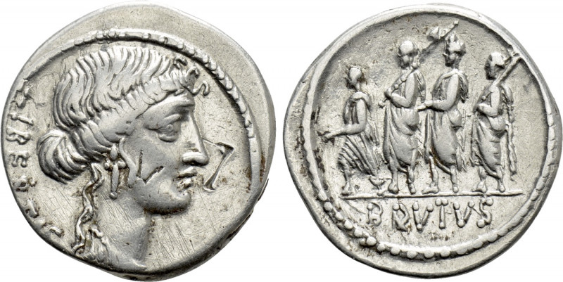 Q. SERVILIUS CAEPIO (M. JUNIUS) BRUTUS. Denarius (54 BC). Rome.

Obv: LIBERTAS...