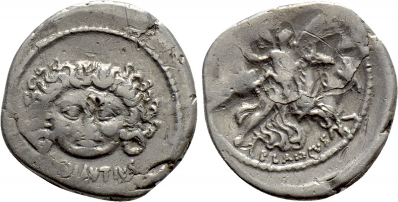 L. PLAUTIUS PLANCUS. Denarius (47 BC). Rome. 

Obv: L PLAVTIVS. 
Facing head ...