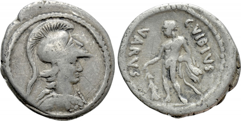 C. VIBIUS VARUS. Denarius (42 BC). Rome. 

Obv: Helmeted bust of Minerva right...