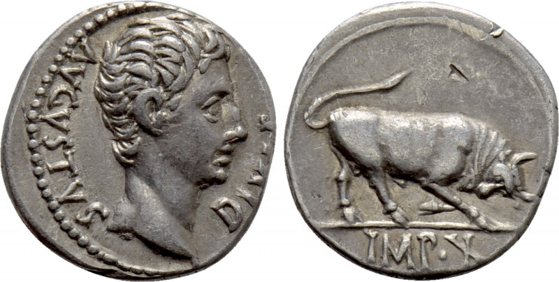 AUGUSTUS (27 BC-14 AD). Denarius. Lugdunum.

Obv: AVGVSTVS DIVI F.
Bare head ...