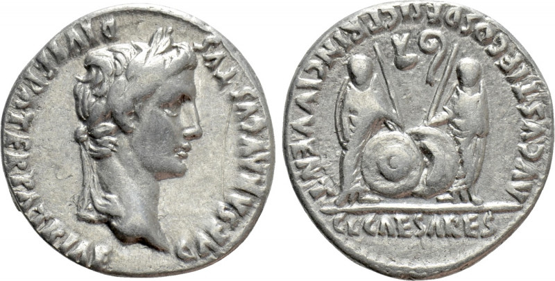 AUGUSTUS (27 BC-14 AD). Denarius. Lugdunum. 

Obv: CAESAR AVGVSTVS DIVI F PATE...