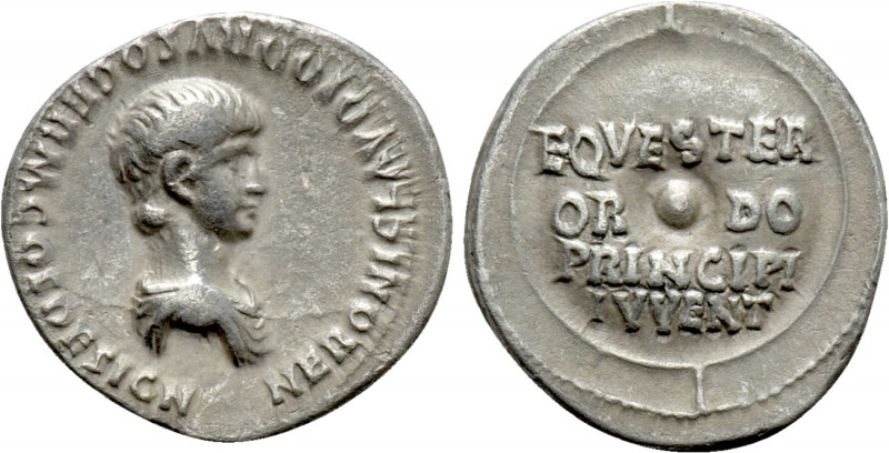 NERO (Caesar, 50-54). Denarius. Rome.

Obv: NERONI CLAVDIO DRVSO GERM COS DESI...