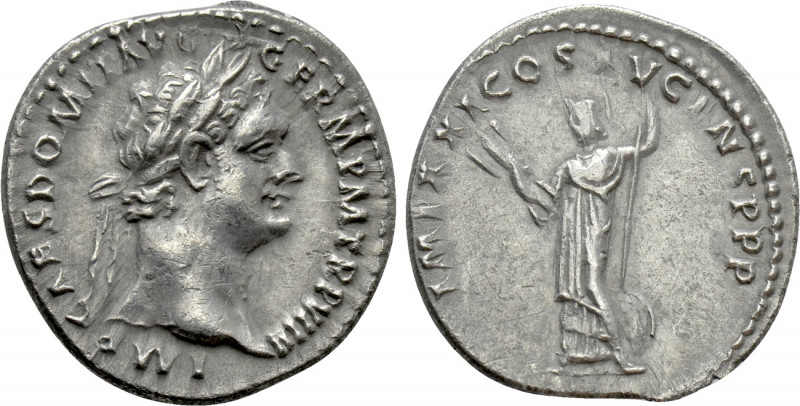 DOMITIAN (81-96). Denarius. Rome. 

Obv: IMP CAES DOMIT AVG GERM P M TR P VIII...