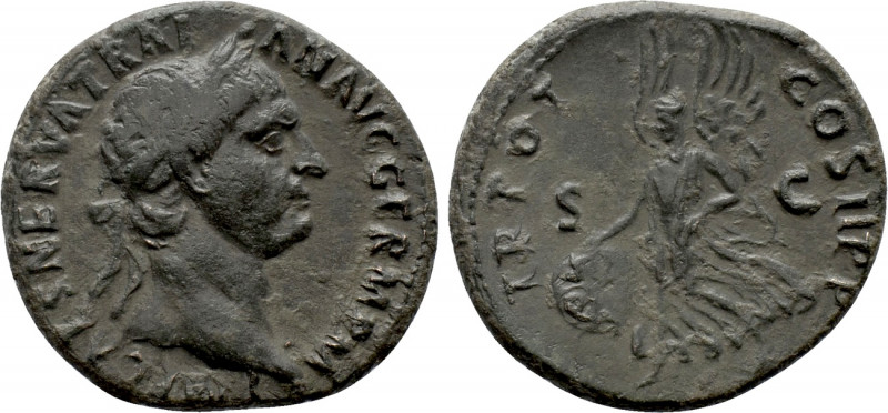TRAJAN (98-117). As. Rome. 

Obv: IMP CAES NERVA TRAIAN AVG GERM P M. 
Laurea...
