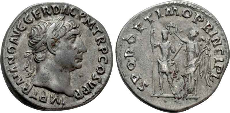 TRAJAN (98-117). Denarius. Rome. 

Obv: IMP TRAIANO AVG GER DAC P M TR P COS V...