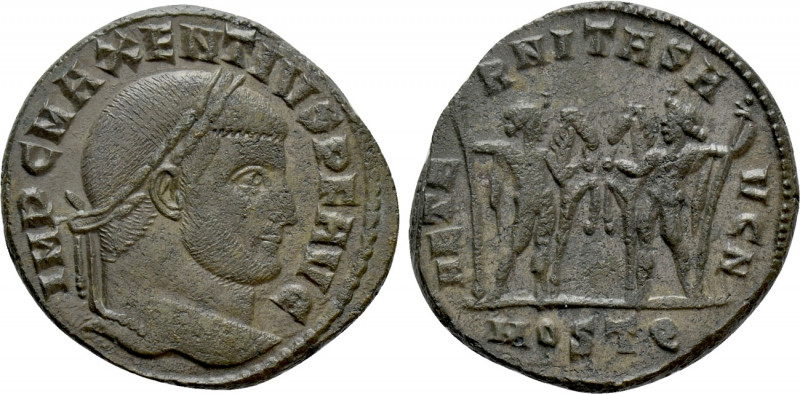 MAXENTIUS (307-312). Follis. Ostia. 

Obv: IMP C MAXENTIVS P F AVG. 
Laureate...