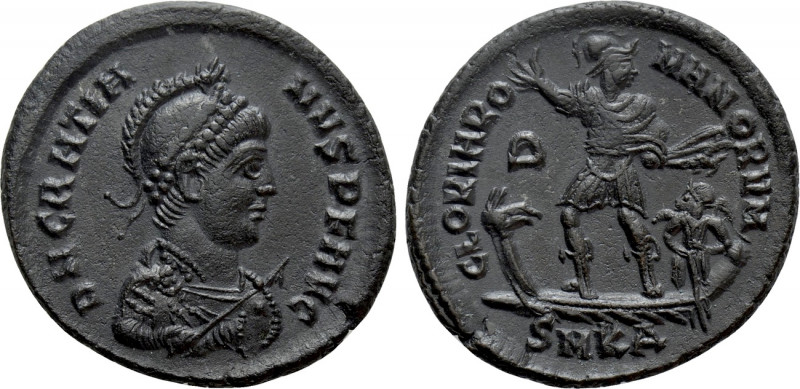 GRATIAN (367-383). Ae. Cyzicus. 

Obv: D N GRATIANVS P F AVG. 
Diademed, helm...