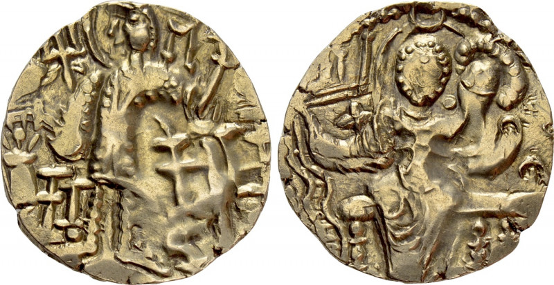 HUNNIC TRIBES. Kidarites. Kidara. Pale GOLD Dinar (Circa 425-457). Gandhara . 
...