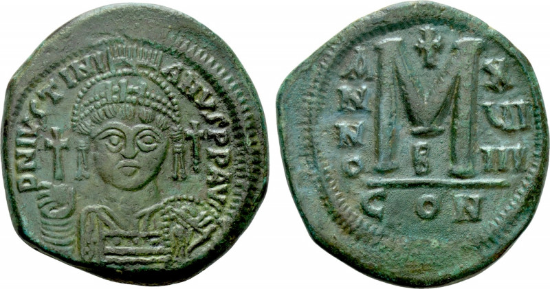 JUSTINIAN I (527-565). Follis. Constantinople. Dated RY 19 (545/6). 

Obv: D N...