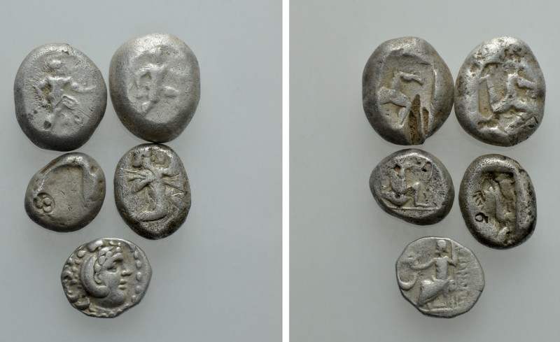 5 Greek Coins. 

Obv: .
Rev: .

. 

Condition: See picture.

Weight: g....