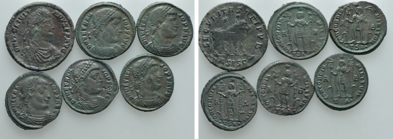 6 Late Roman Coins; Vetranio etc.; Some Tooled. 

Obv: .
Rev: .

. 

Cond...