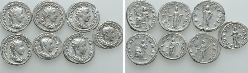 7 Coins of Gordianus III. 

Obv: .
Rev: .

. 

Condition: See picture.
...