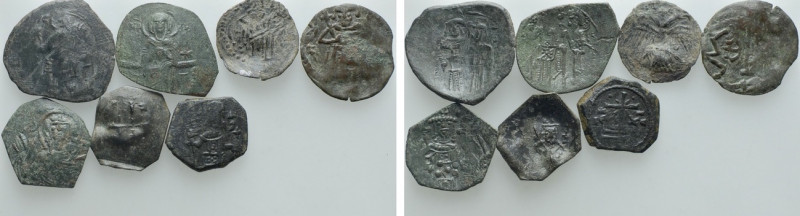 7 Byzantine and Medieval Bulgarian Coins. 

Obv: .
Rev: .

. 

Condition:...
