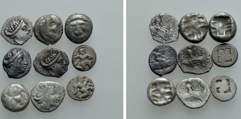 9 Greek Coins. 

Obv: .
Rev: .

. 

Condition: See picture.

Weight: g....