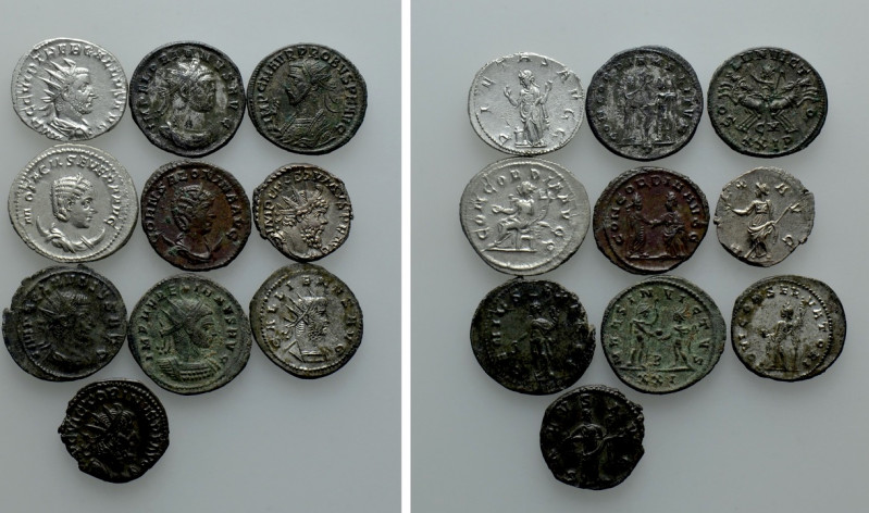 10 Antoniniani. 

Obv: .
Rev: .

. 

Condition: See picture.

Weight: g...