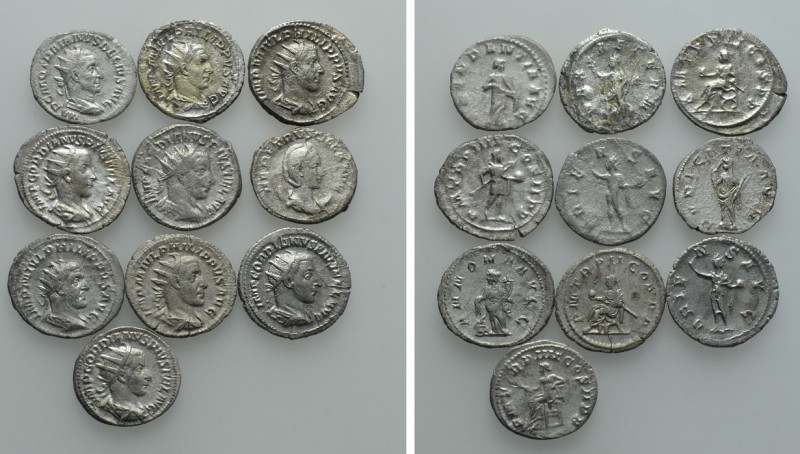 10 Antoniniani. 

Obv: .
Rev: .

. 

Condition: See picture.

Weight: g...