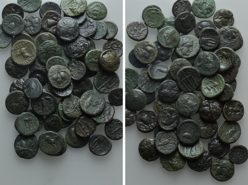 Circa 60 Greek Coins. 

Obv: .
Rev: .

. 

Condition: See picture.

Wei...