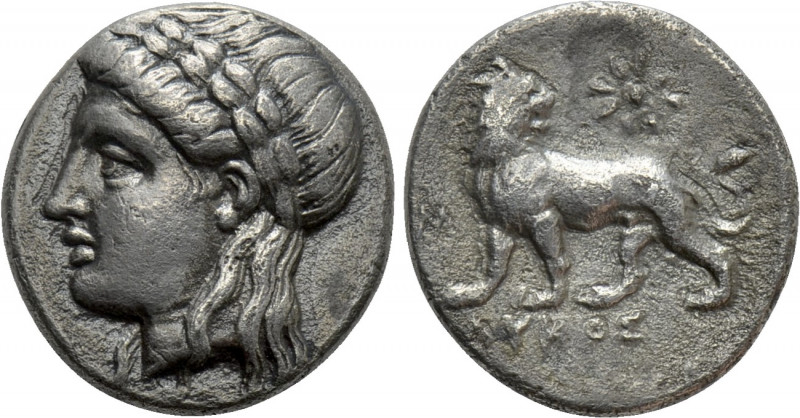 IONIA. Miletos. Drachm (Circa 353-323 BC). Lykos, magistrate. 

Obv: Laureate ...