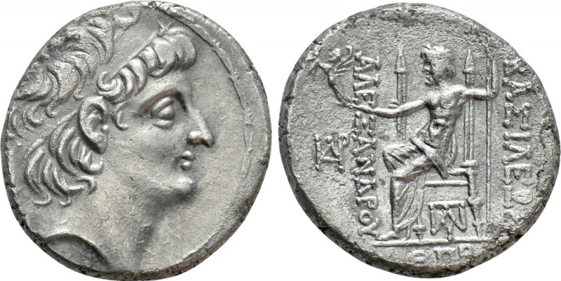 SELEUKID KINGDOM. Alexander II Zabinas (128-122 BC). Teradrachm. Damaskos. Dated...