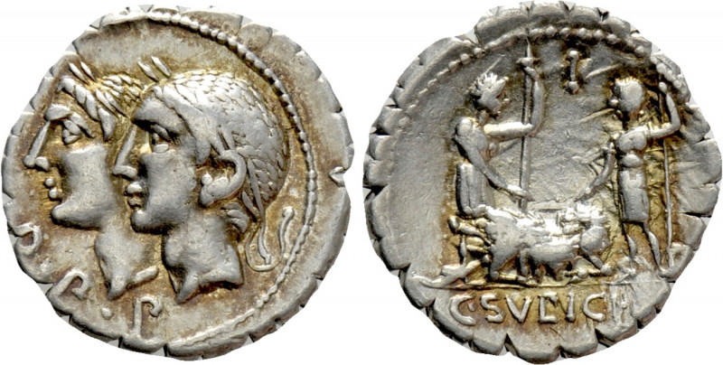 C. SULPICIUS C.F. GALBA. Serrate Denarius (106 BC). Rome. 

Obv: D P P. 
Juga...