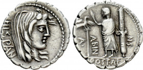 A. POSTUMIUS A.F. SP.N. ALBINUS. Serrate Denarius (81 BC). Rome
