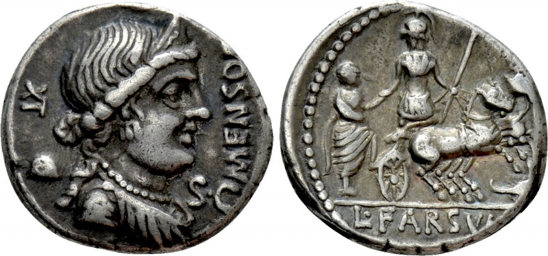 L. FARSULEIUS MENSOR. Denarius (76 BC). Rome. 

Obv: MENSOR / S C. 
Diademed ...