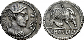 C. HOSIDIUS C.F. GETA. Serrate Denarius (64 BC). Rome
