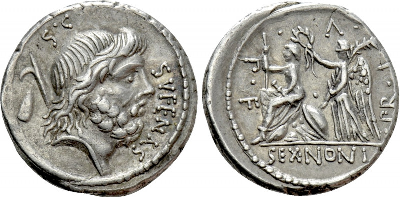 M. NONIUS SUFENAS. Denarius (57 BC). Rome. 

Obv: SVFENAS S C. 
Bearded head ...
