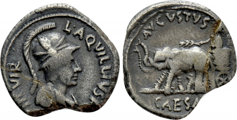AUGUSTUS (27 BC-14 AD). Denarius. Rome. L. Aquillius Florus, moneyer. 

Obv: L...