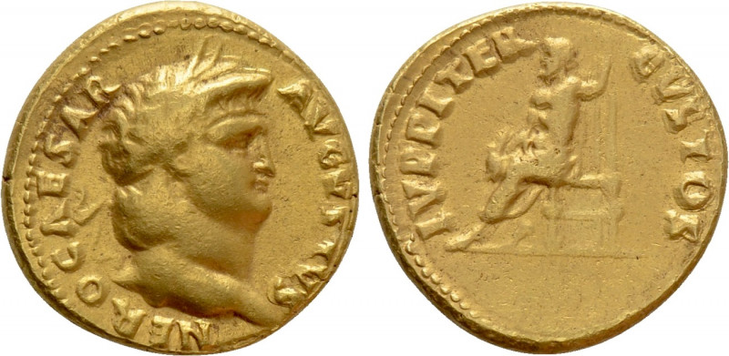 NERO (54-68). GOLD Aureus. Rome. 

Obv: NERO CAESAR AVGVSTVS. 
Laureate head ...