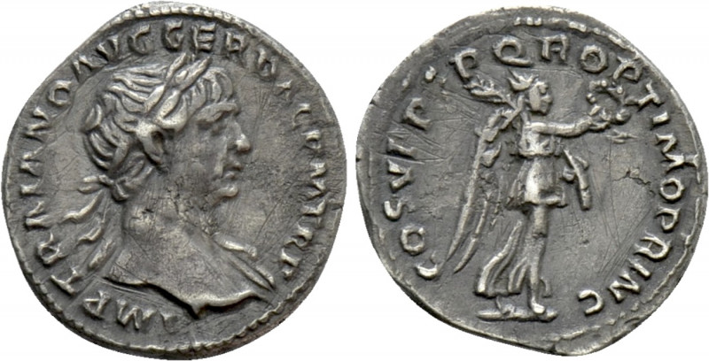 TRAJAN (98-117). Quinarius. Rome. 

Obv: IMP TRAIANO AVG GER DAC P M TR P. 
L...