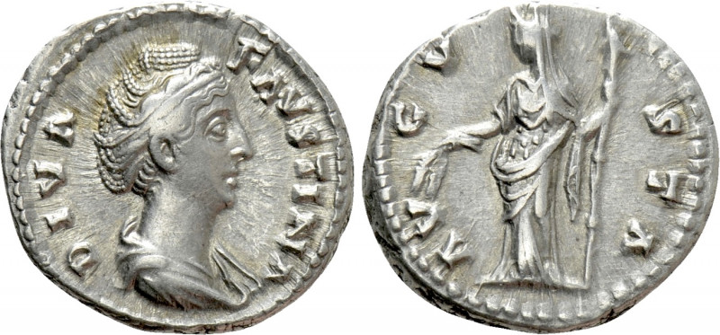 DIVA FAUSTINA I (Died 140/1). Denarius. Rome. 

Obv: DIVA FAVSTINA. 
Draped b...