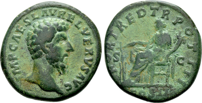 LUCIUS VERUS (161-169). As. Rome. 

Obv: IMP CAES L AVREL VERVS AVG. 
Bare he...